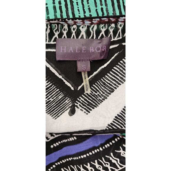 Hale Bob Blue Green Geometric, Sheer 100% Silk Tunic Top, Size Small 4 6‎ - Picture 4 of 4